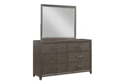 Mor Furniture Landon Upholstered Panel Bed W/ Storage, Dresser, Mirror & Nightstand In Walnut, Queen