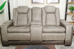 Mor Furniture Lantana 2 Power Console Loveseat In Rocky Gray/Brown