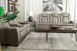 Mor Furniture Lantana 2 Power Console Loveseat In Rocky Gray/Brown