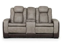 Mor Furniture Lantana 2 Power Console Loveseat In Rocky Gray/Brown