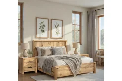 Mor Furniture Laramie Panel Bed, Dresser, Mirror & 2 Drawer Nightstand In Honey Wheat, Queen
