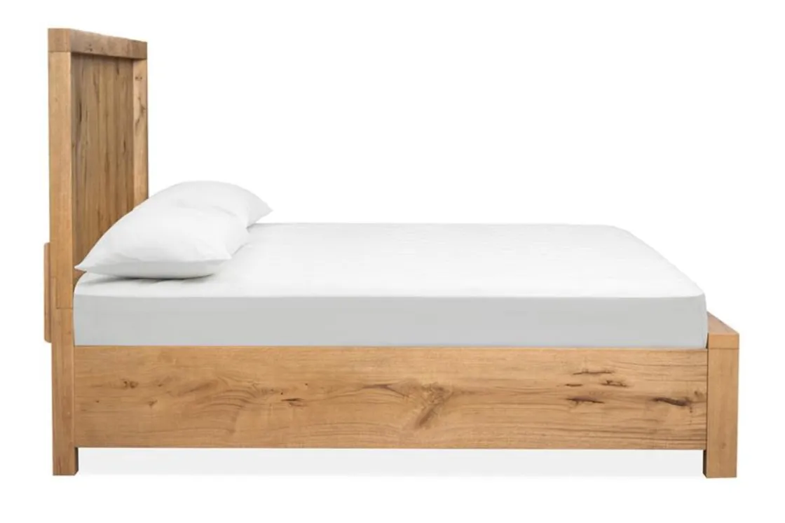 Mor Furniture Laramie Panel Bed, Dresser, Mirror & 2 Drawer Nightstand In Honey Wheat, Queen