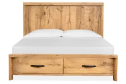 Mor Furniture Laramie Panel Bed W/ Storage In Honey Wheat, Queen