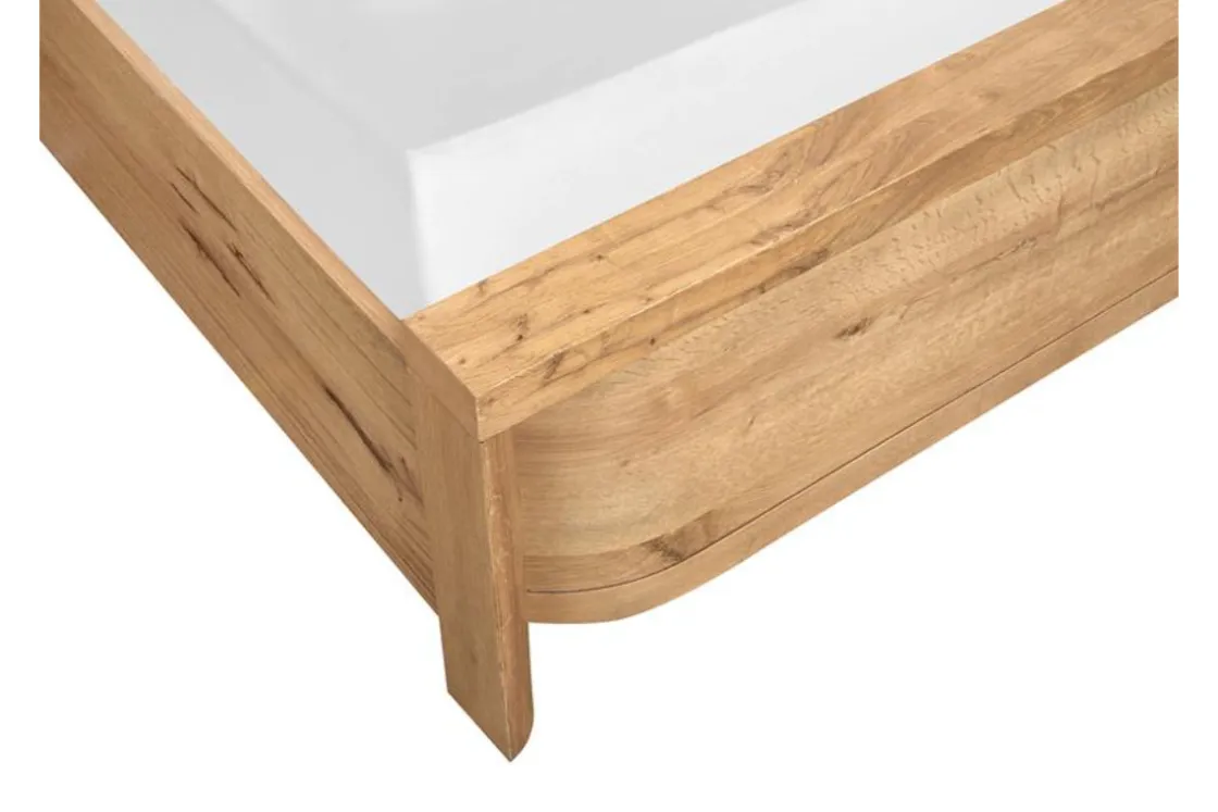 Mor Furniture Laramie Panel Bed W/ Storage, Dresser, Mirror & 2 Drawer Nightstand In Honey Wheat, Queen