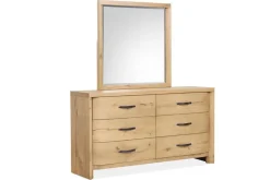 Mor Furniture Laramie Panel Bed W/ Storage, Dresser, Mirror & 2 Drawer Nightstand In Honey Wheat, Queen
