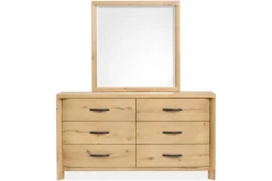 Mor Furniture Laramie Panel Bed W/ Storage, Dresser, Mirror & 2 Drawer Nightstand In Honey Wheat, Queen