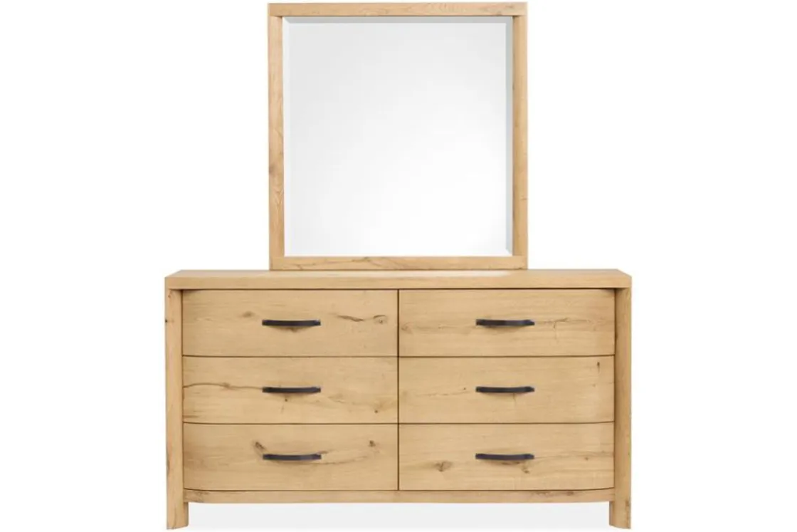 Mor Furniture Laramie Panel Bed W/ Storage, Dresser, Mirror & 2 Drawer Nightstand In Honey Wheat, Queen