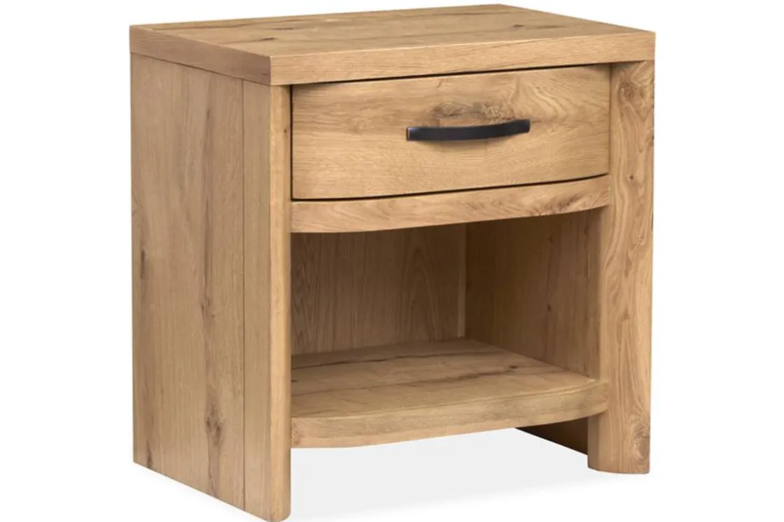 Mor Furniture Laramie Panel Bed W/ Storage, Dresser, Mirror & 2 Drawer Nightstand In Honey Wheat, Queen