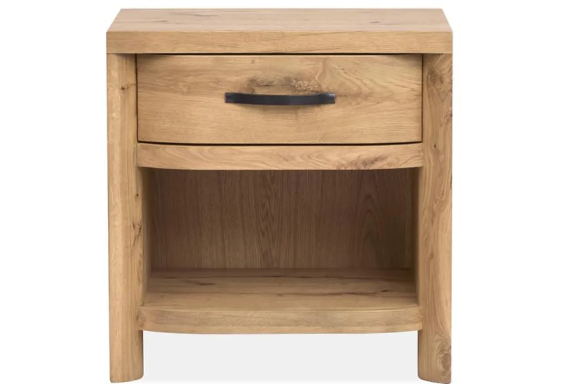 Mor Furniture Laramie Panel Bed W/ Storage, Dresser, Mirror & 2 Drawer Nightstand In Honey Wheat, Queen