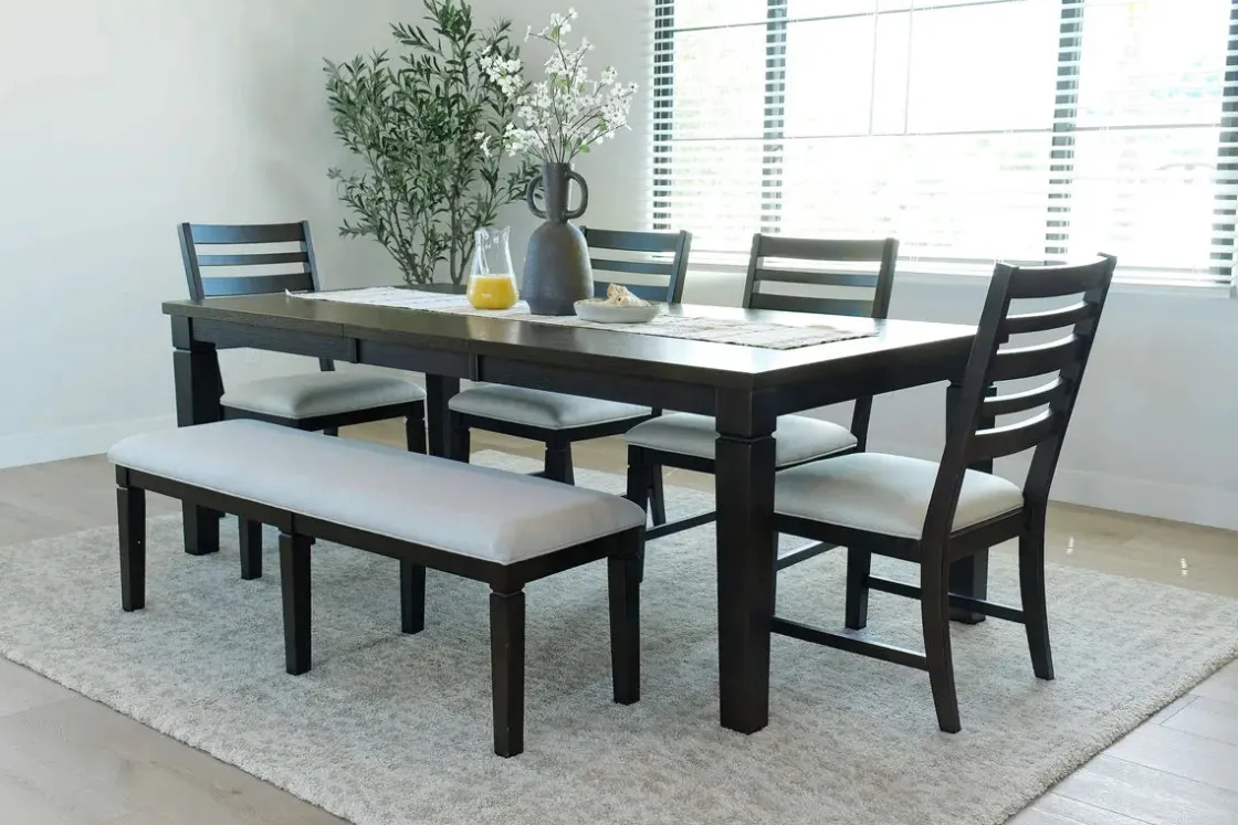 Mor Furniture Lincoln Dining Table, 4 Chairs & Bench In Dark Espresso