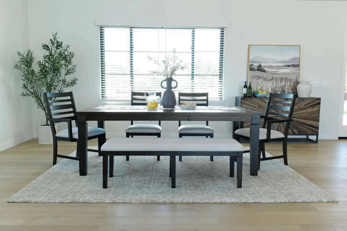 Mor Furniture Lincoln Dining Table, 2 Chairs, 2 Arm Chairs & Bench In Dark Espresso