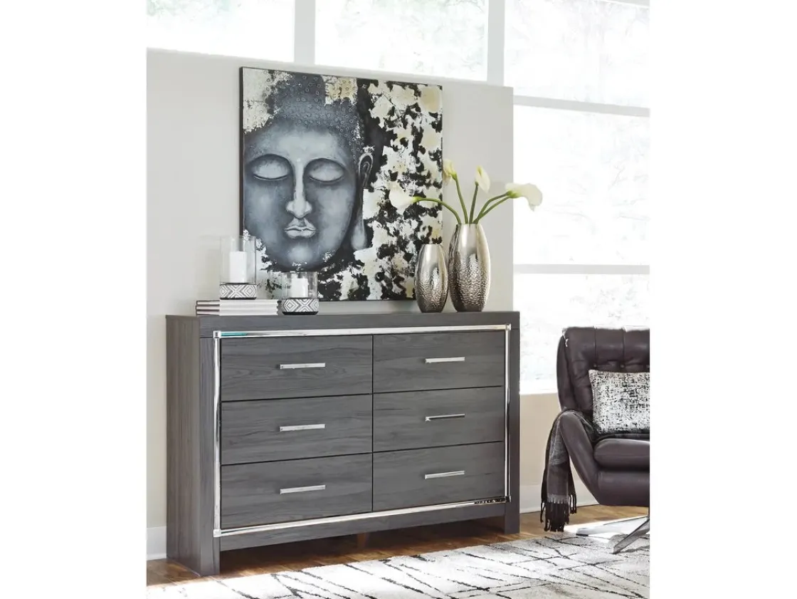 Mor Furniture Lodanna Panel Bed, Dresser, Mirror & Nightstand In Gray