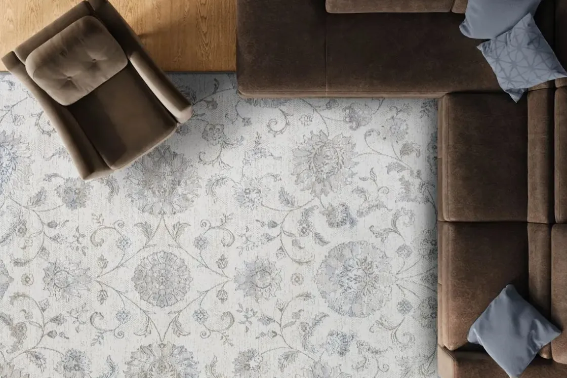 Mor Furniture London Springs Rug In Ivory & Blue/Gray, 5’ X 7’