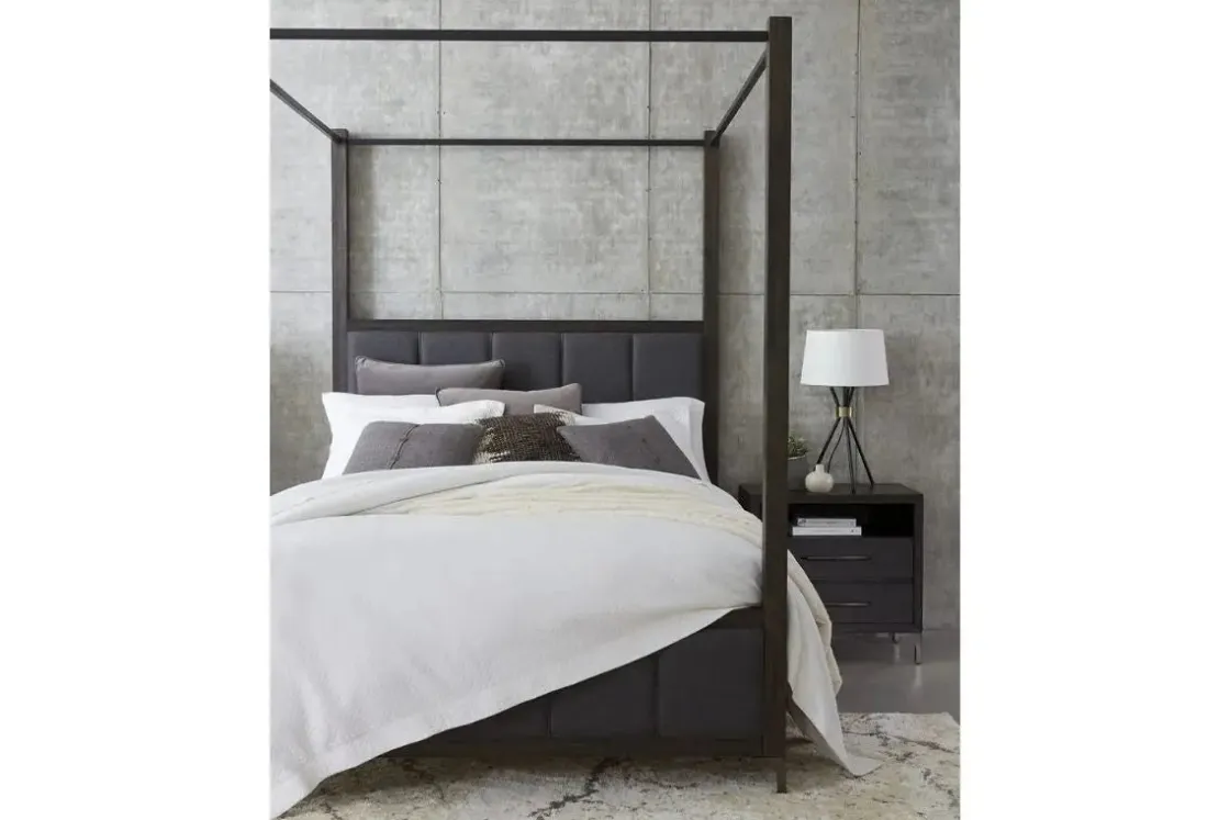Mor Furniture Lucerne Upholstered Canopy Bed In Vintage Coffee, Queen