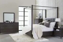 Mor Furniture Lucerne Upholstered Canopy Bed In Vintage Coffee, Queen