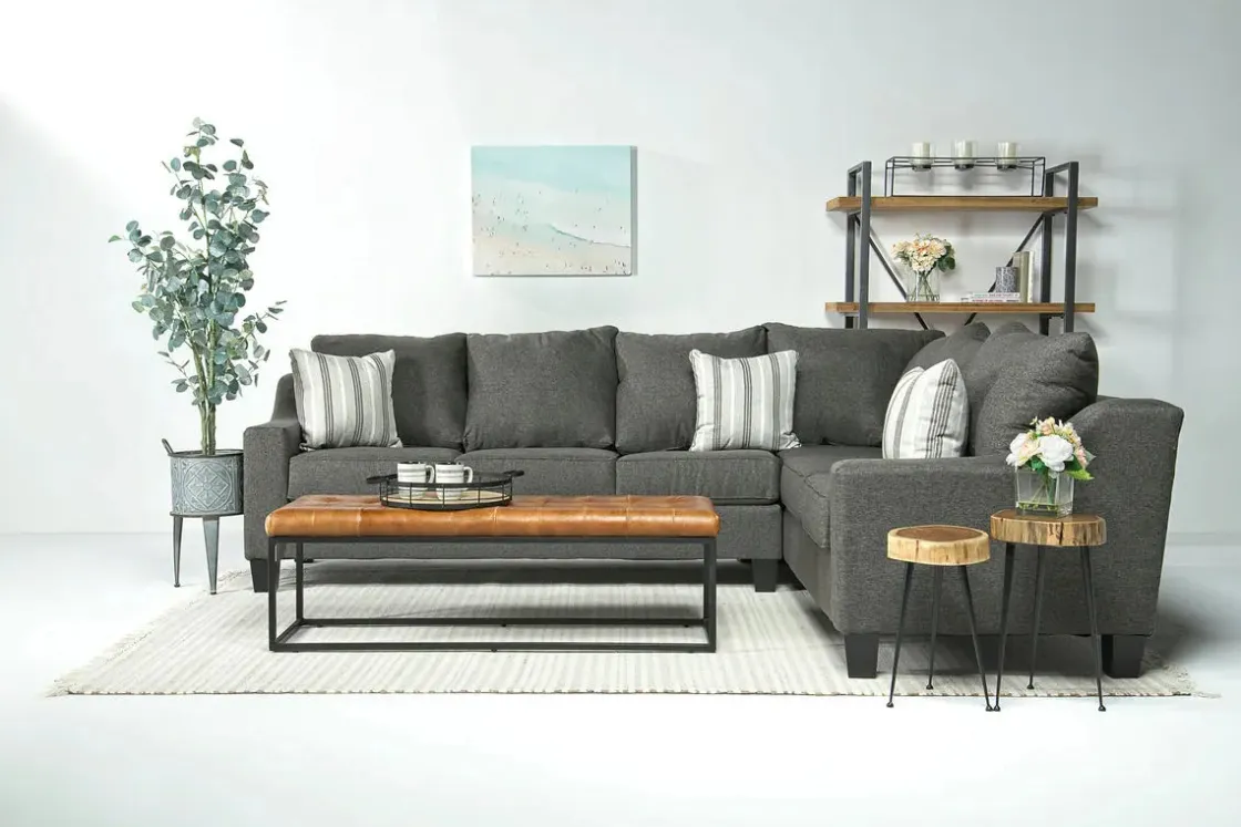 Mor Furniture Lucy Tux Queen Sleeper Sectional W/ Mattress In Splash Charcoal, Left Facing