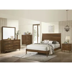 Mor Furniture Malibu Panel Bed, Dresser, Mirror & Nightstand In Walnut, Twin