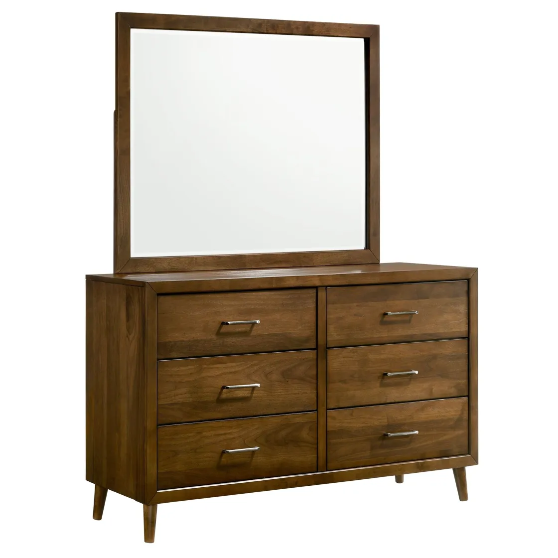 Mor Furniture Malibu Panel Bed, Dresser, Mirror & Nightstand In Walnut, Twin