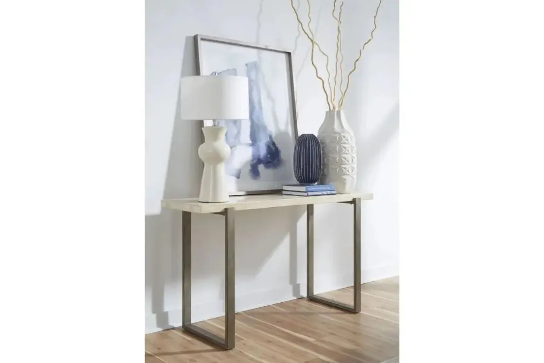 Mor Furniture Mario Sofa Table In Travertine