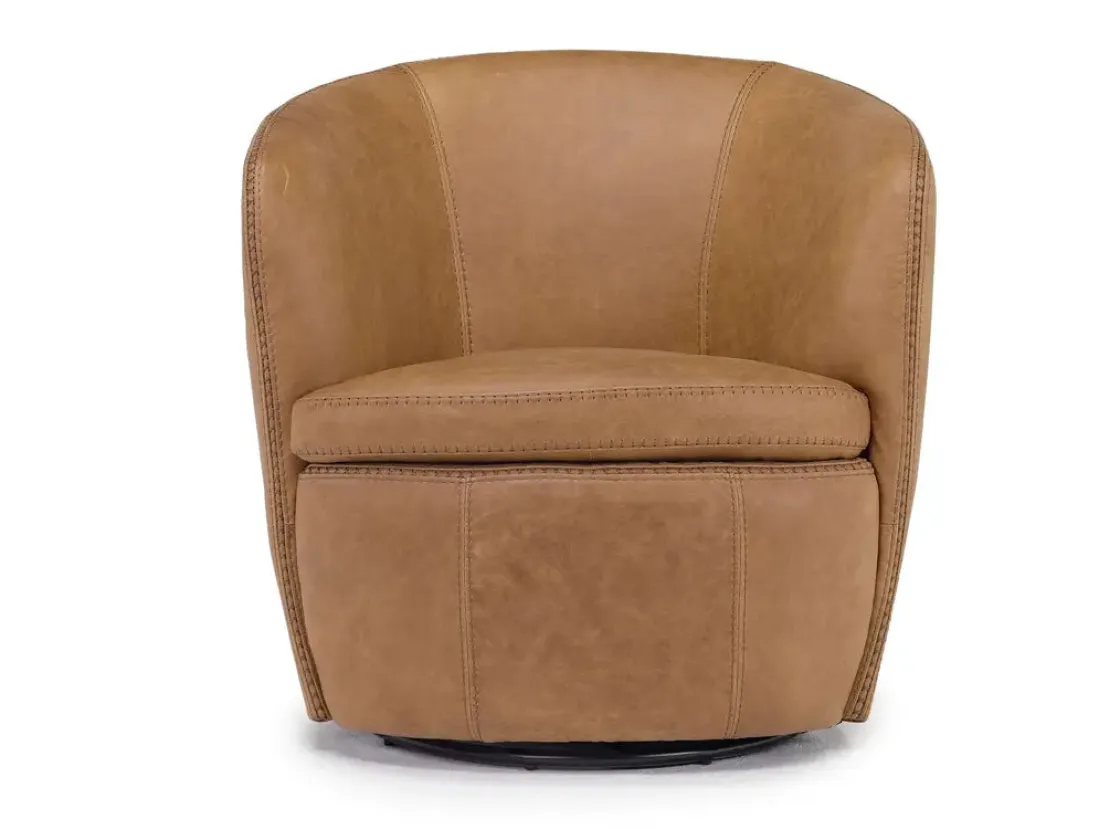 Mor Furniture Market Swivel Club Chair In Noce Taupe Leather