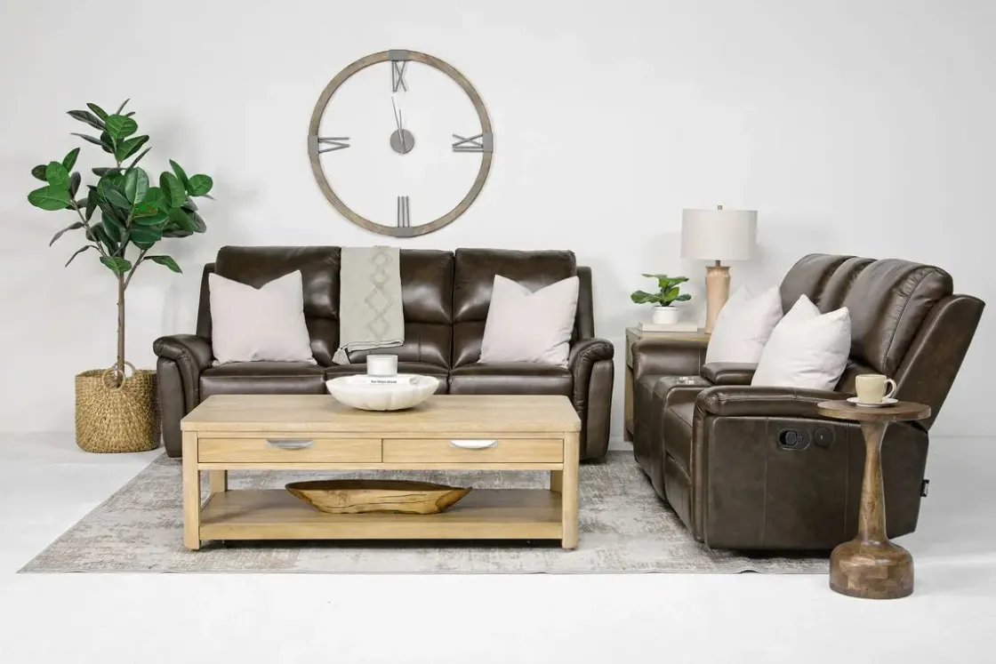 Mor Furniture Martina Reclining Sofa & Loveseat In Dark Brown