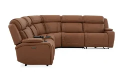 Mor Furniture Max 6 Piece 2 Power Sectional W/ 2 Power Armless Recliner In Aline Timber Leather