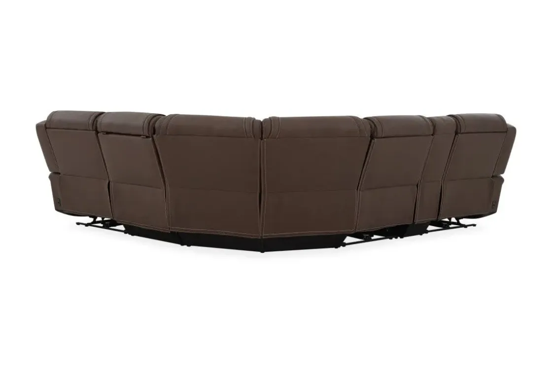 Mor Furniture Max 6 Piece 2 Power Sectional W/ 2 Power Armless Recliner In Aline Timber Leather