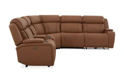 Mor Furniture Max 6 Piece 2 Power Sectional W/ 2 Power Armless Recliner In Aline Timber Leather