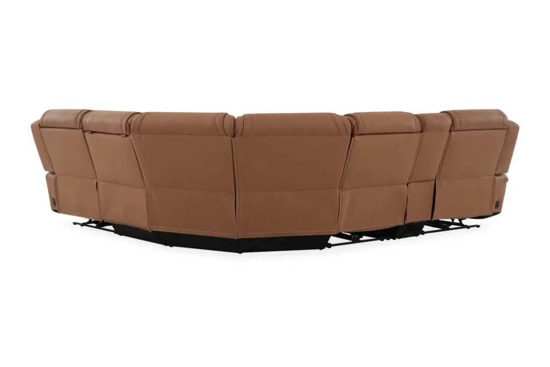 Mor Furniture Max 6 Piece 2 Power Sectional W/ 2 Power Armless Recliner In Aline Timber Leather