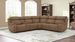 Mor Furniture Max 6 Piece 2 Power Sectional W/ 2 Power Armless Recliner In Aline Timber Leather
