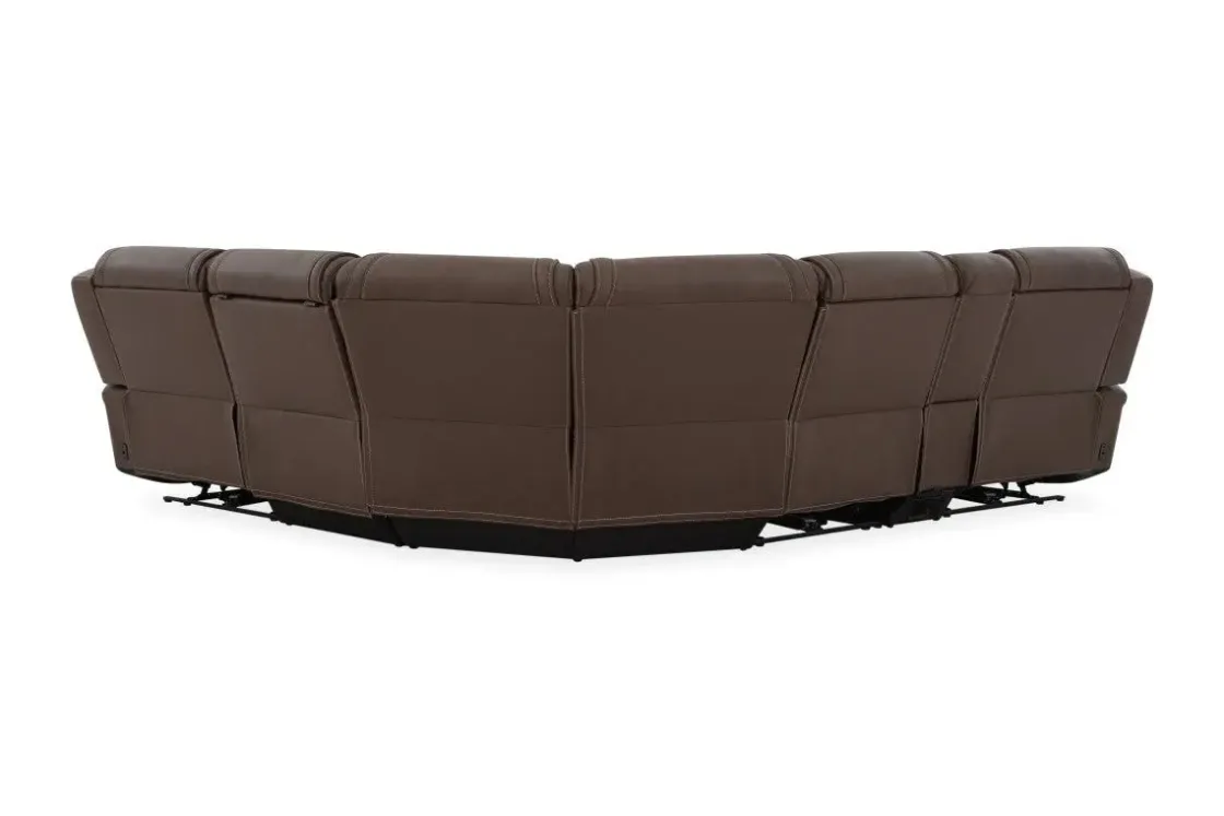 Mor Furniture Max 6 Piece 2 Power Sectional W/ 2 Power Armless Recliner In Aline Timber Leather