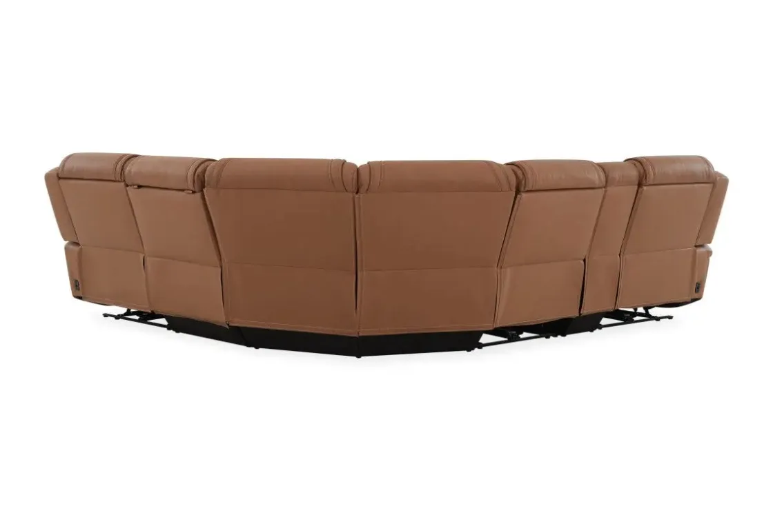 Mor Furniture Max 6 Piece 2 Power Sectional W/ 2 Power Armless Recliner In Aline Timber Leather