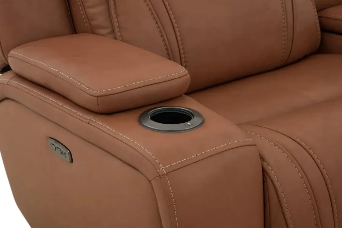 Mor Furniture Max 6 Piece 2 Power Sectional W/ 2 Power Armless Recliner In Aline Timber Leather