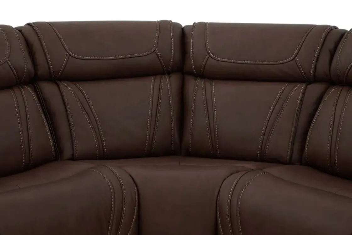 Mor Furniture Max 6 Piece 2 Power Sectional W/ 2 Power Armless Recliner In Aline Timber Leather