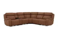 Mor Furniture Max 6 Piece 2 Power Sectional W/ 2 Power Armless Recliner In Aline Timber Leather