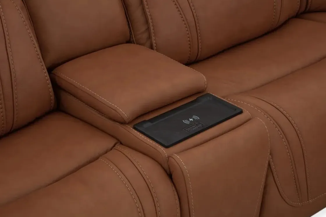 Mor Furniture Max 6 Piece 2 Power Sectional W/ 2 Power Armless Recliner In Aline Timber Leather