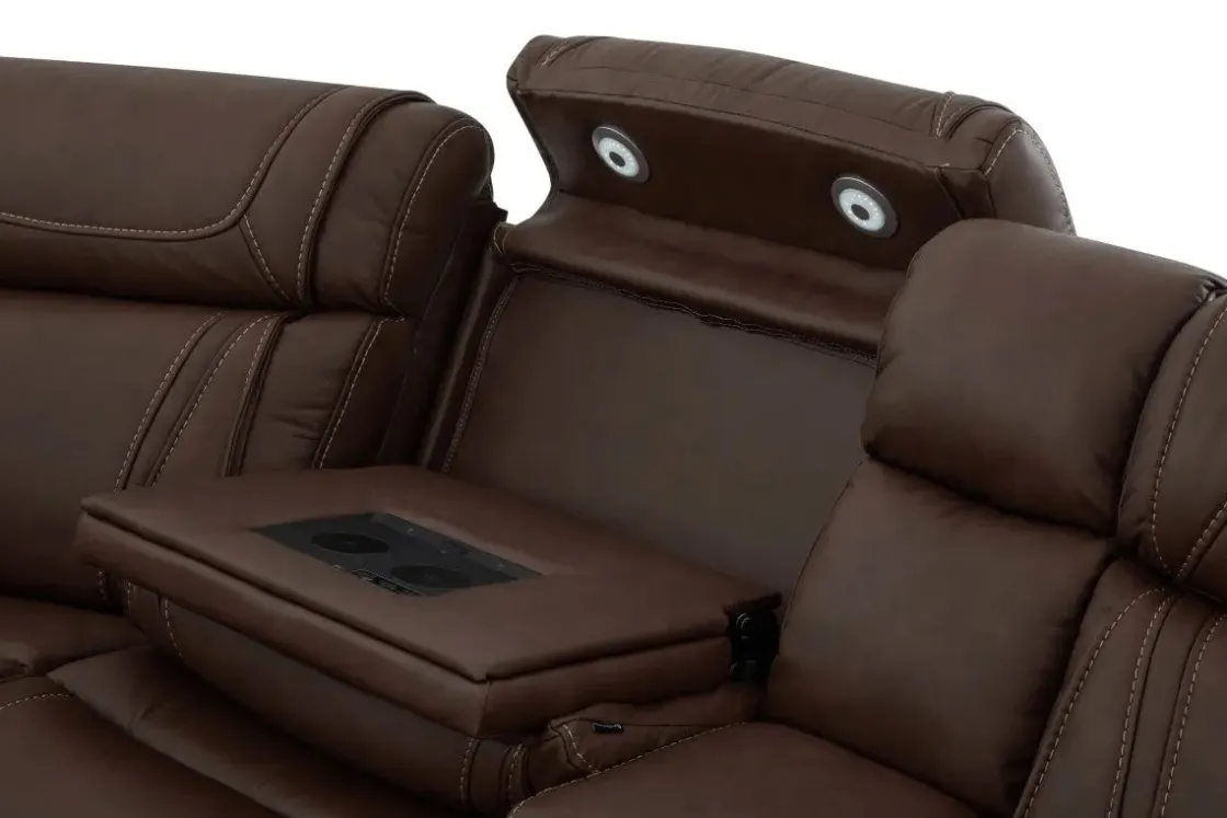 Mor Furniture Max 6 Piece 2 Power Sectional W/ 2 Power Armless Recliner In Aline Timber Leather