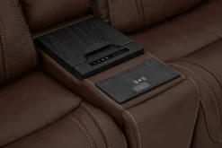 Mor Furniture Max 6 Piece 2 Power Sectional W/ 2 Power Armless Recliner In Aline Timber Leather