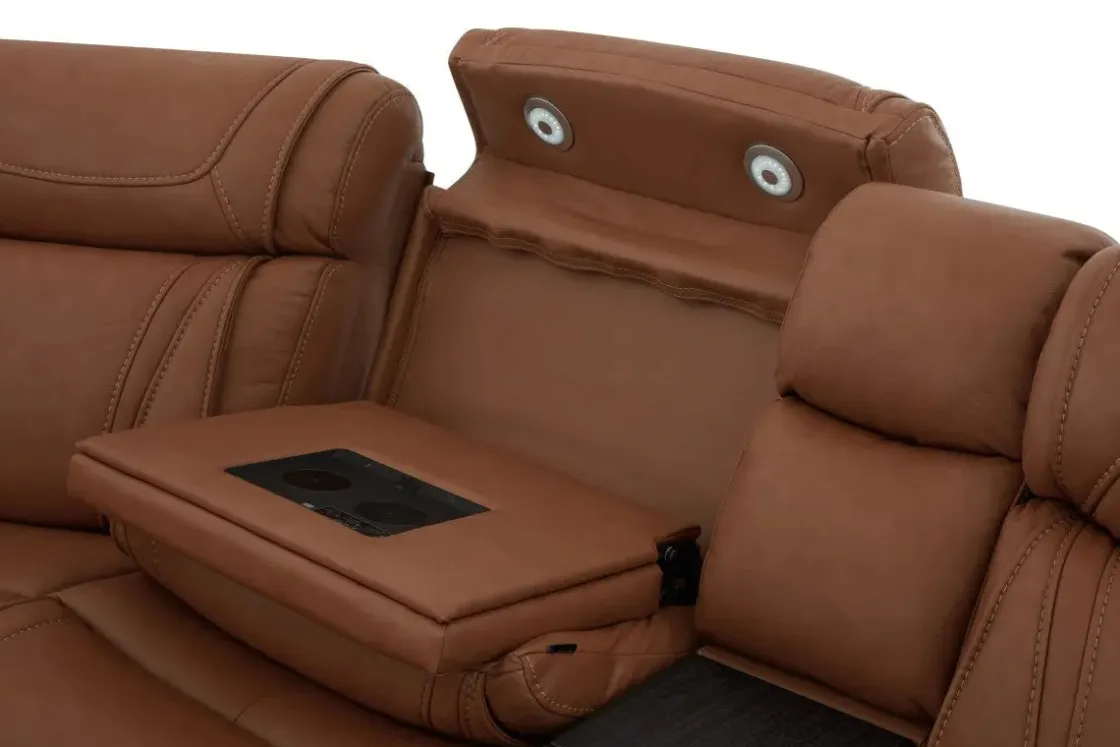 Mor Furniture Max 6 Piece 2 Power Sectional W/ 2 Power Armless Recliner In Aline Timber Leather