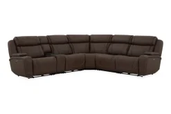 Mor Furniture Max 6 Piece 2 Power Sectional W/ 2 Power Armless Recliner In Aline Timber Leather