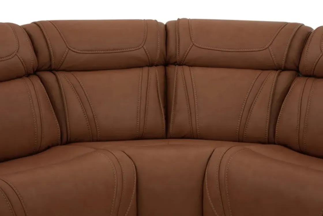 Mor Furniture Max 6 Piece 2 Power Sectional W/ 2 Power Armless Recliner In Aline Timber Leather