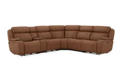 Mor Furniture Max 6 Piece 2 Power Sectional W/ 2 Power Armless Recliner In Aline Timber Leather