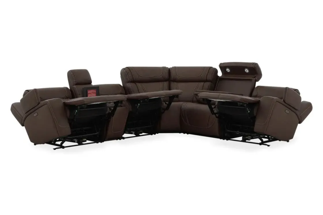 Mor Furniture Max 6 Piece 2 Power Sectional W/ 2 Power Armless Recliner In Aline Timber Leather