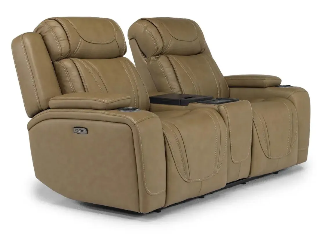 Mor Furniture Max 2 Power Console Loveseat In Aline Timber Leather
