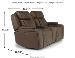 Mor Furniture Max 2 Power Console Loveseat In Aline Timber Leather
