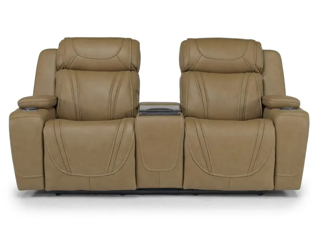 Mor Furniture Max 2 Power Console Loveseat In Aline Timber Leather