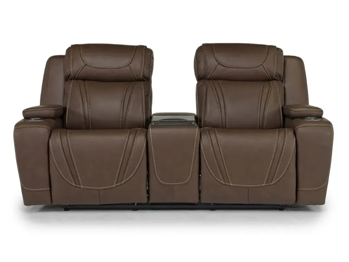 Mor Furniture Max 2 Power Console Loveseat In Aline Timber Leather