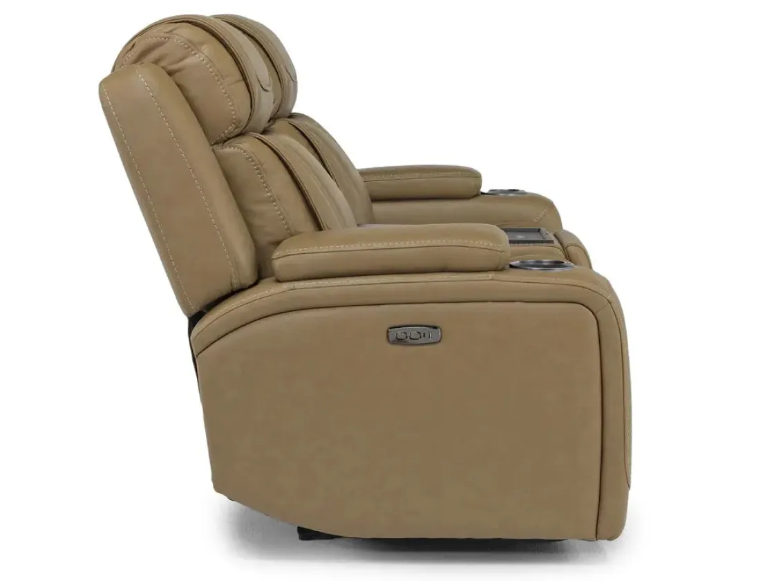 Mor Furniture Max 2 Power Console Loveseat In Aline Timber Leather