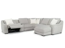 Mor Furniture Mayflower 6 Piece 2 Power Chaise Sectional W/ Audio Console In Ashland Sand, Left Facing