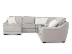Mor Furniture Mayflower 6 Piece 2 Power Chaise Sectional W/ Audio Console In Ashland Sand, Left Facing